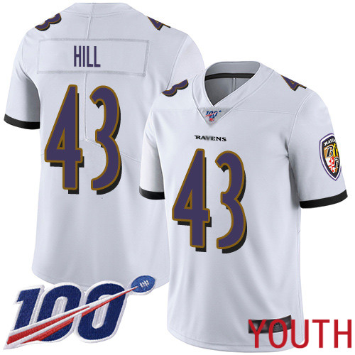 Baltimore Ravens Limited White Youth Justice Hill Road Jersey NFL Football 43 100th Season Vapor Untouchable